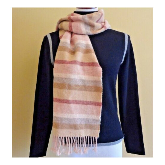 VTG Altea Milano Unisex Wool Light Pink Multi Stripes Oblong with Fringes Scarf image {2}