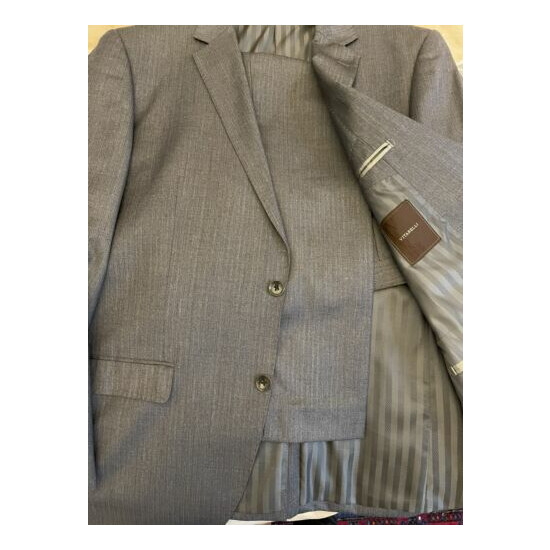 Men's Suit VITARELLI Grey with Blue Strip 2 Button/36 Pant Size image {4}