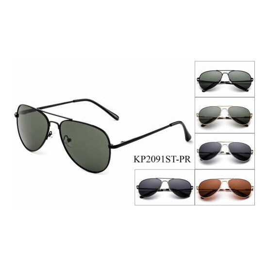 Polarized Kids Aviator Sunglasses Stainless Steel Frame Boys Girls Spring Hinge image {1}