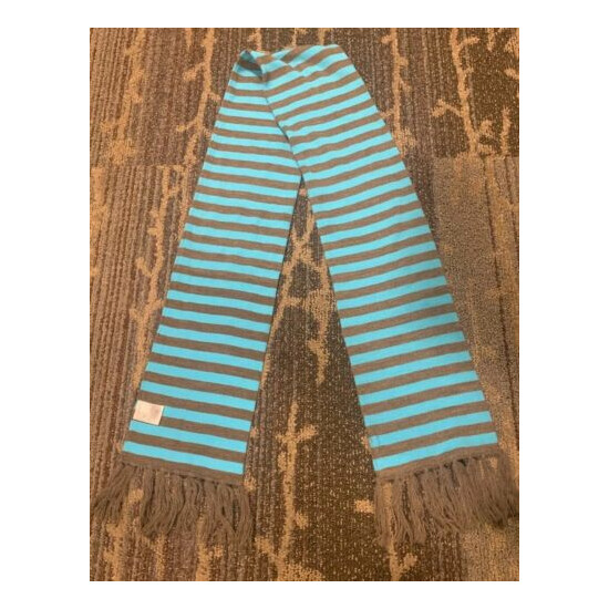 Girls M 8/10 60” X 6” Blue & Brown Striped Scarf Super Soft image {1}