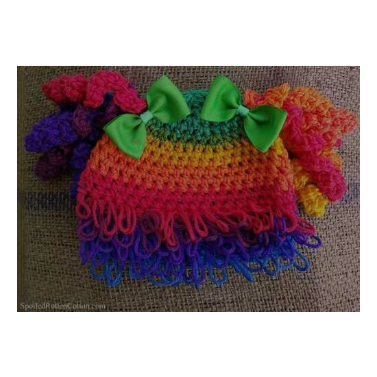 Cabbage Patch Kid Rainbow Clown Curly Hair Wig Hat Crochet Infant Toddler Adult  image {1}