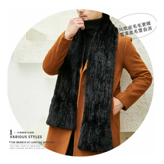 Handmade Knit Real Mink fur scarf Men's fur muffler Scarves soft luxury 180x20cm image {1}