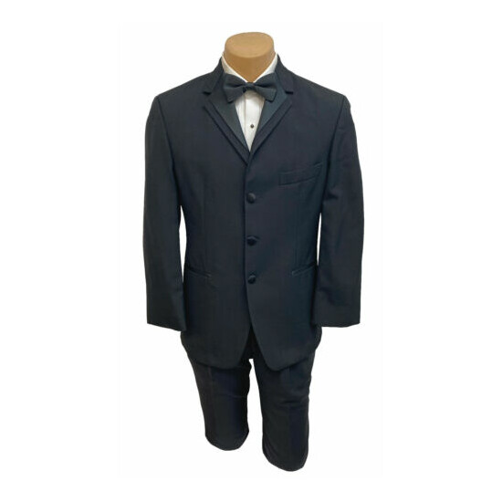 Men's Black Tuxedo Jacket 100% Wool Satin Notch Lapels Groom Wedding Mason 44XL image {1}