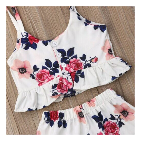 Summer Girls Cute Wear Sleeveless Sweet Floral Print Sling Tops+Shorts 2-Piece image {4}