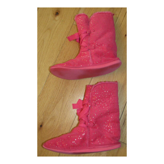 Crazy 8 pink with gold sparkle fur lined faux suede boots girls' 5 image {2}