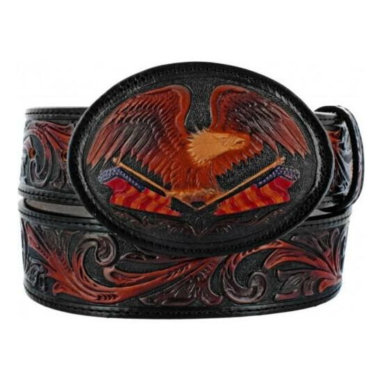 Tony Lama Western Mens Belt Leather American Heritage Eagle Black 50603 image {1}