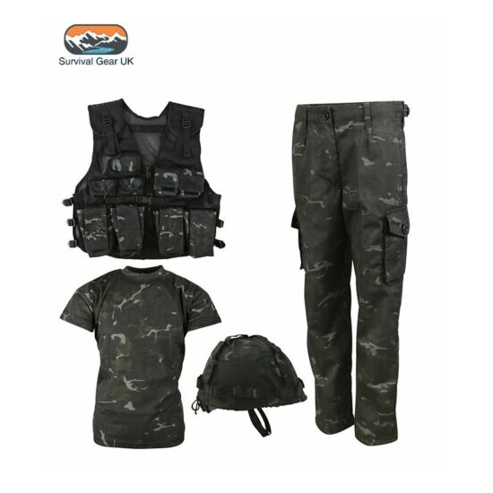 Kids Army BTP Black Camo Fancy Dress Children's Soldier Outfit Uniform Play Set image {1}