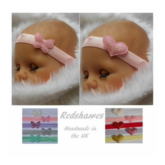 Baby headband Butterfly OR Heart Newborn- 2yrs soft elastic Girls UK made image {1}