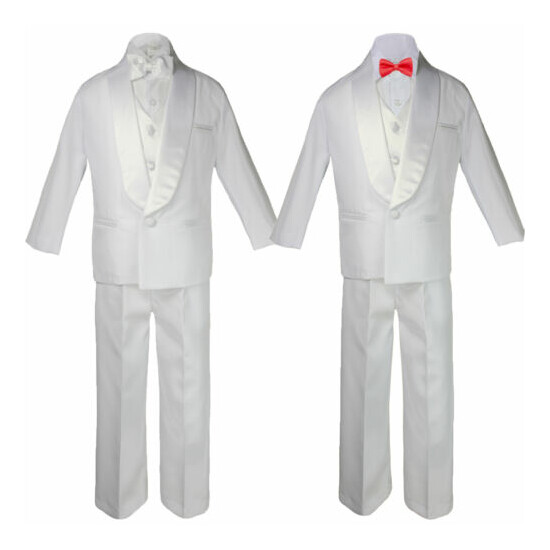Baby Teen White Satin Shawl Lapel Suits Tuxedo RED HOT Satin Bow Necktie Vest image {6}