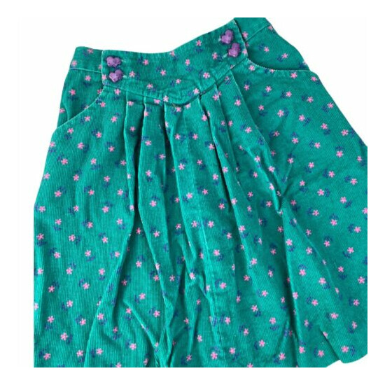 VTG Girls Size 6? Corduroy A-Line Skirt Seafoam Green Purple Floral Cottage Core image {1}