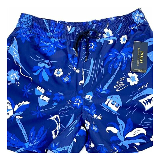 Polo Ralph Lauren Swimwear Stretch Slim Fit Blue Tropical Print 4.5-Inch Trunk image {4}