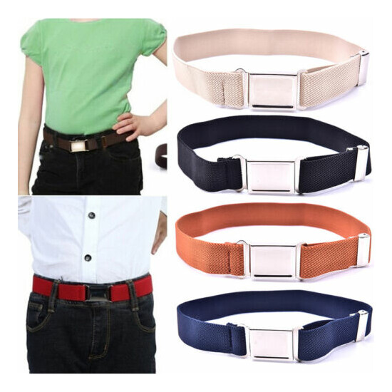 Elastic Solid Color Canvas Belts Boys Girls Elastic Belt Adjustable for Ki~bp image {1}