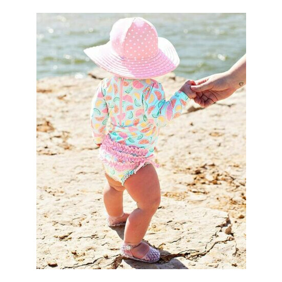 RuffleButts Baby/Toddler Girls UPF 50+ Sun Protective Wide Brim Swimwear Sun Hat image {2}