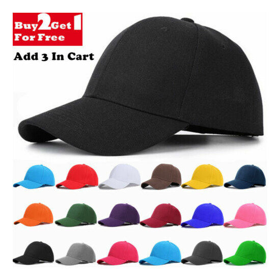 Baseball Caps Plain Hook-N-Loop Adjustable Sun Solid Color Blank Army Hat Cap image {1}