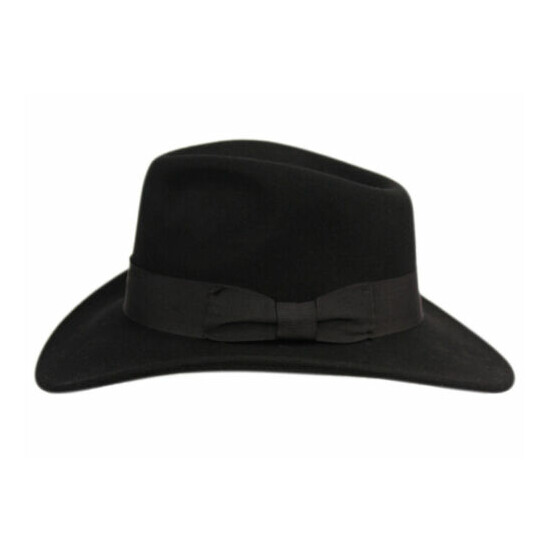 Premium Wool Felt Indiana Jones Fedora Hat w/Grosgrain Band Crushable Outback image {4}