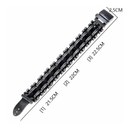 Steam Punk Goth Stainless Steel Grey & Black Chain Wristband Bracelet image {3}