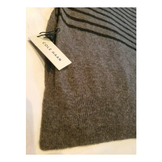 Cole Haan Men's Wool Blend Gray Stripe Scarf- Rectangular 82 x 23 NWT image {2}