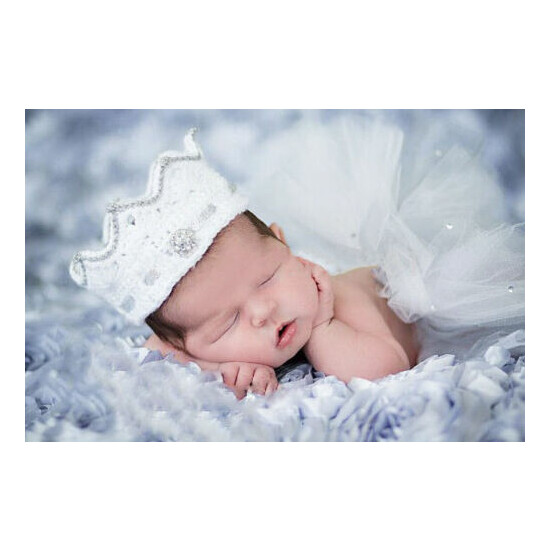 Beautiful Newborn Baby Handmade Crochet Soft White Cotton Crown with pearls image {2}