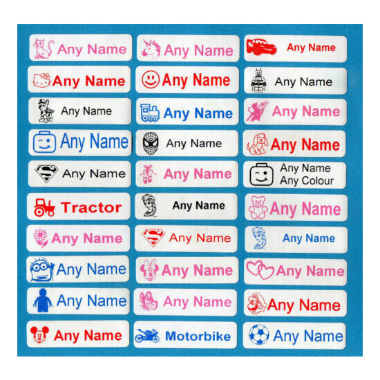 30 Printed Iron-On Name Tags Tapes Custom Labels School Clothes Personalised Kid image {4}