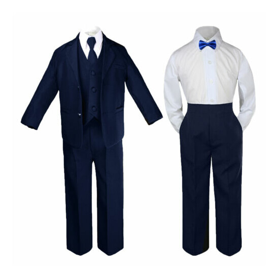 Hermosala New Baby Toddler Boys 5pcs NAVY Formal Tie Suit a Free Color Bow Tie image {4}