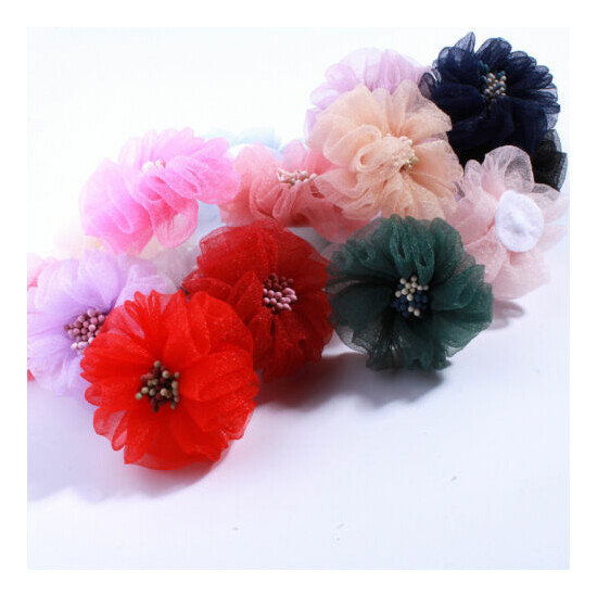 20PCS 5.5CM Fashion Tulle Silk Hair Fabric Flower With Match Stick Center  image {3}