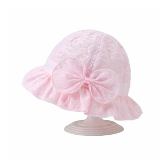 Toddler Baby Girls Floppy Hat Lace Embroidered Wide Brim Bow Sun Protection Cap image {3}