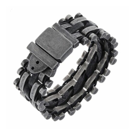 Steam Punk Goth Stainless Steel Grey & Black Chain Wristband Bracelet image {1}