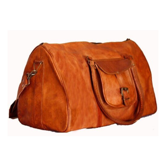 women's Vintage Brown Genuine Leather Luggage Duffle Gym Overnight Weekend Bag image {1}
