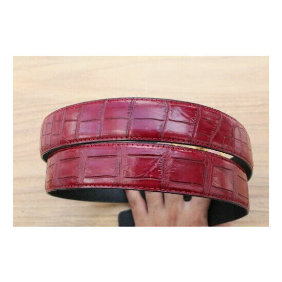 No Jointed - Dark Red Real CROCODILE Belly LEATHER Skin Men's Belt - W 1.3 inch image {5}
