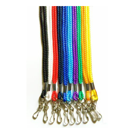 Lot 100 Round ID NECK Lanyards J Hook - STRAP ID Badge Assorted 10 Bright Colors image {2}