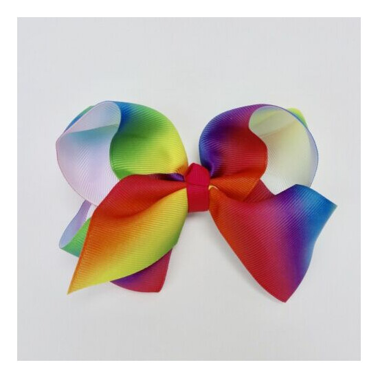Girls Rainbow 5” Large Hair Bow Clip image {1}