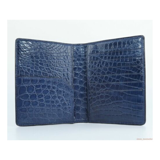 Genuine Crocodile Alligator Leather Passport Holde Double Side Wallet Blue image {3}