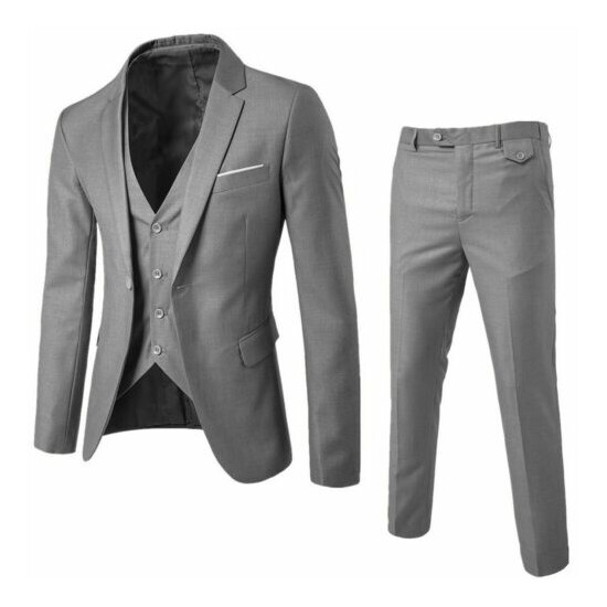 Business Men’s Suit Slim 2/ 3- Suit Blazer Wedding Party Jacket Vest Pant image {3}
