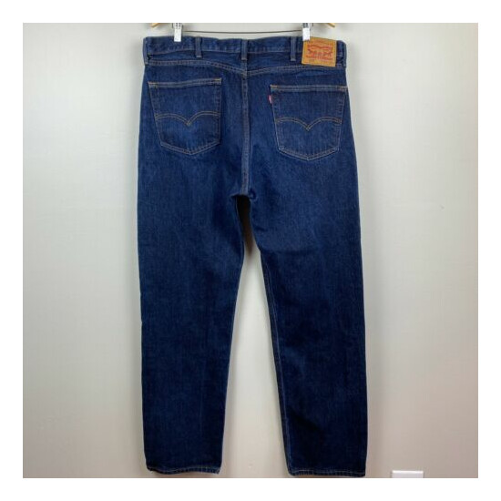 Levis 505 Jeans 40 Dark Wash Denim Blue Straight Leg Pockets 100% Cotton Mens image {4}