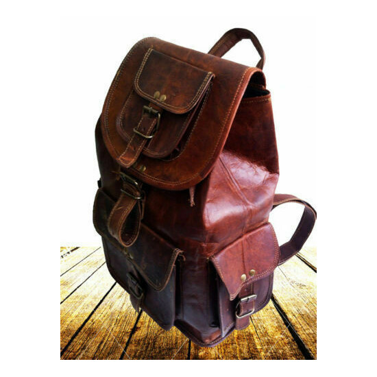 16" Leather Bag Real Backpack Travel Rucksack Handmade Laptop Men New image {3}