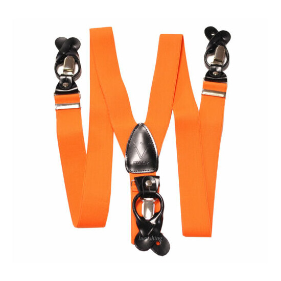 New Y back Men's Orange Suspender Braces elastic clips buttons wedding prom image {1}