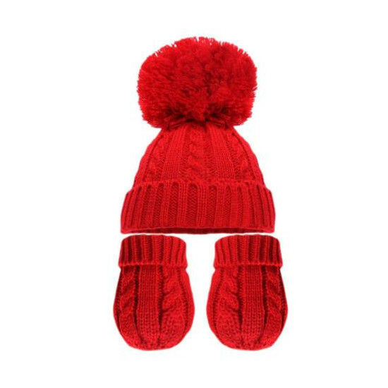 Newborn Baby Boys Girls Winter Cable Twist Pom Pom Knit Hat Mittens 0-12 Months image {2}