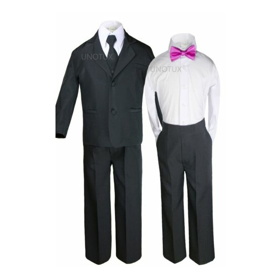 6pc Baby Boy Kid Teen Extra Bow tie Wedding Formal BLACK Vest Necktie Suits S-20 image {4}