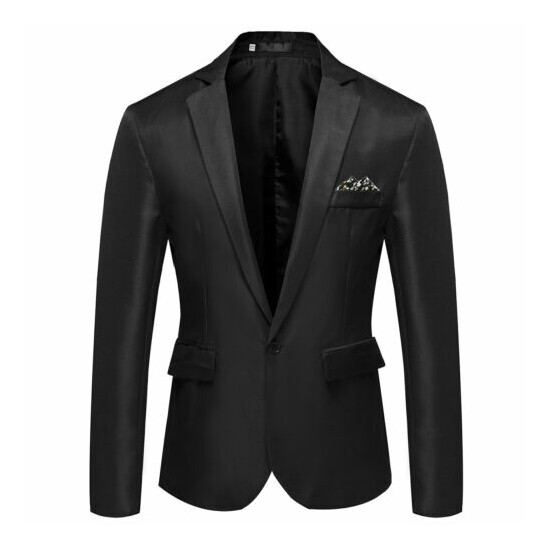 Men Slim Fit Suit Jacket Office Notch Lapel One-Button Flap Pockets Blazer Top image {6}