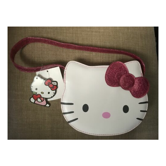 Sanrio Hello Kitty White/Pink Glitter Girls 8” x 6” Handbag Die Cut Face Bag NWT image {1}