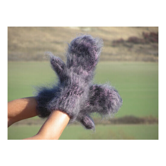 FUZZY Mohair Light pink & Black melange mittens thick warm handmade Gloves №1274 image {2}