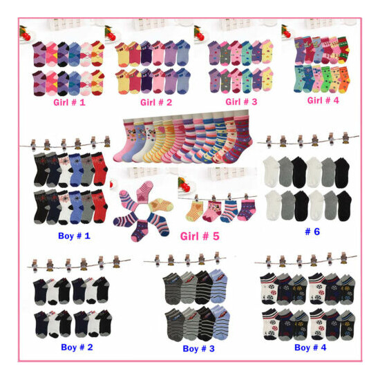 Lot 6 12Pairs Kids Crew Ankle Socks Toddler Boy Girl Casual Multi Color Size 0-8 image {1}
