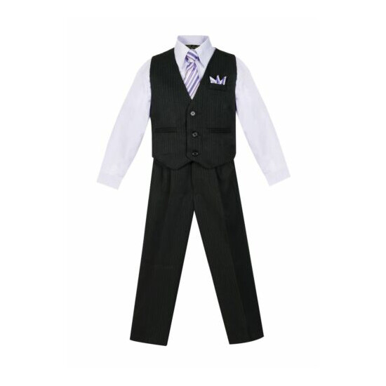 Formal Wedding Boy's PINSTRIPED Vest, Pant Set 5-Piece with Tie, Hanky, Shirt  image {6}