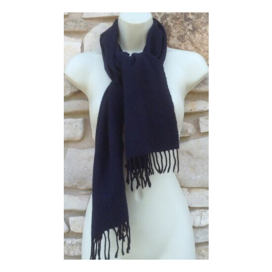 Wool Cashmere Blend Scarf Men's Navy Blue Fringed Made in Italy image {3}