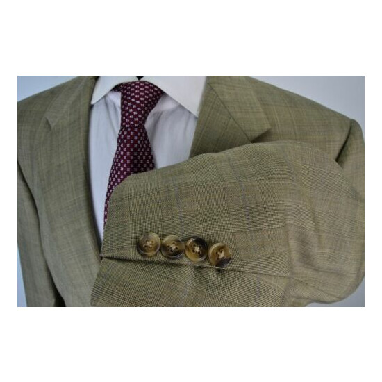 Hart Schaffner & Marx Gold Trumpeter Light Brown Blue Plaid Wool 2 Pc Suit 41R image {4}