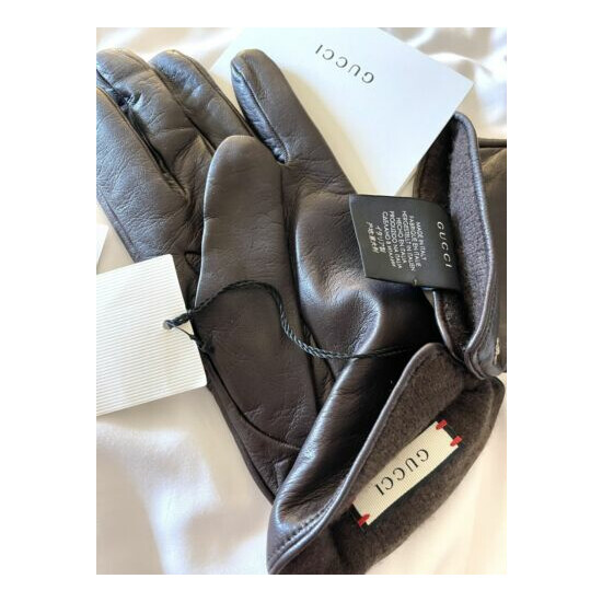 100% AUTH NWT $809 Gucci Mens Leather Gloves Bee Size 8.5 image {4}