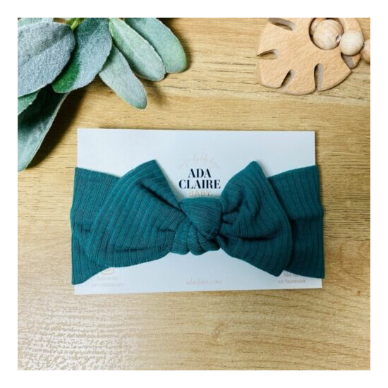 Headband Baby Hair Bow Infant Toddler Ribbed Organic Cotton Baby Girl NEW Teal image {1}