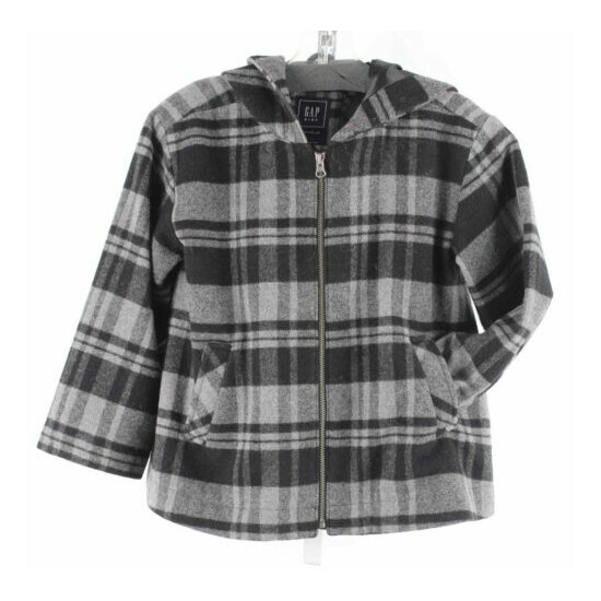 Gap Kids Sz XL Black Gray Plaid Hooded Polyester Blend Lined Jacket 030Y image {2}