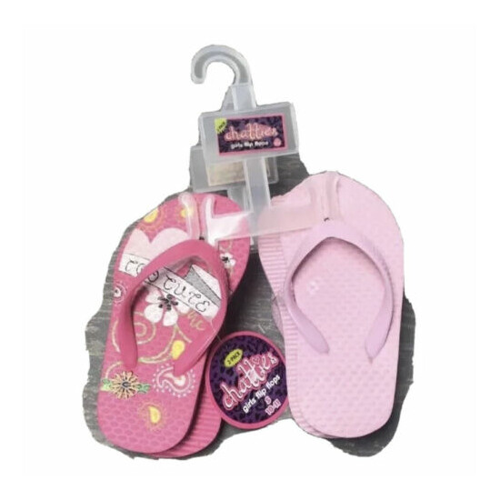 2 pack Pair (Fits Girls Shoe Sizes 12-13) Pink Flip Flops NWT image {1}