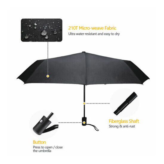 42" Automatic Umbrella Anti-UV Sun/Rain Windproof 3 Folding Compact Umbrella BLK image {4}